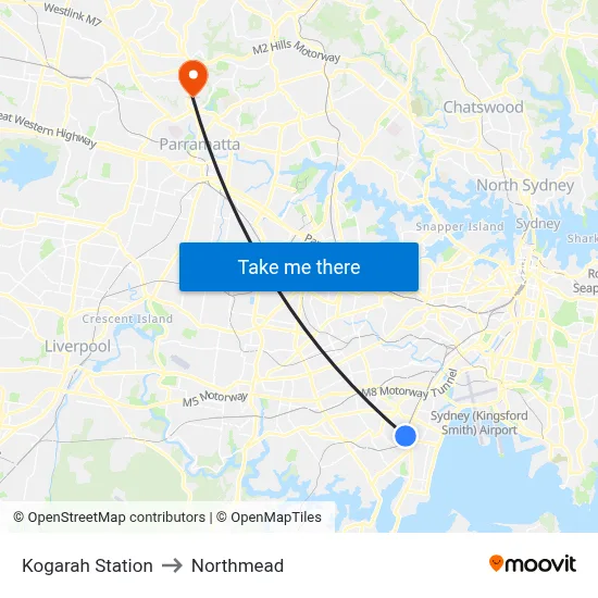 Kogarah Station to Northmead map