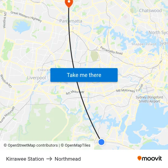 Kirrawee Station to Northmead map