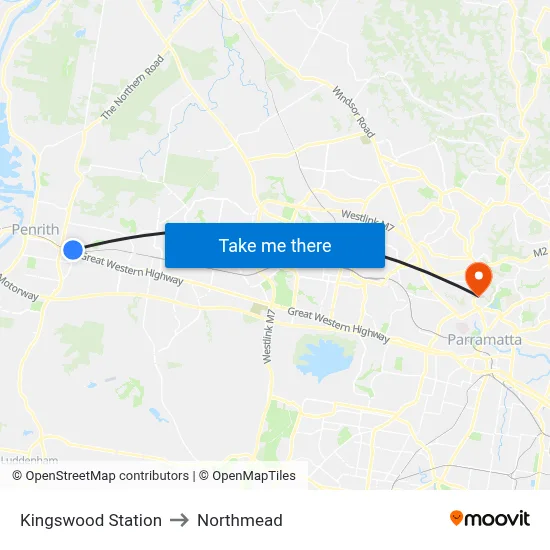 Kingswood Station to Northmead map