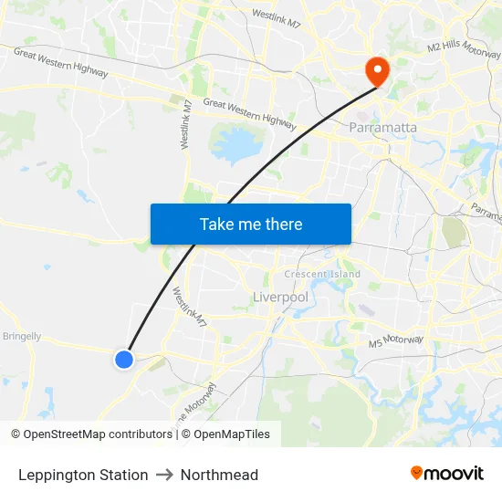 Leppington Station to Northmead map