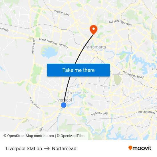 Liverpool Station to Northmead map