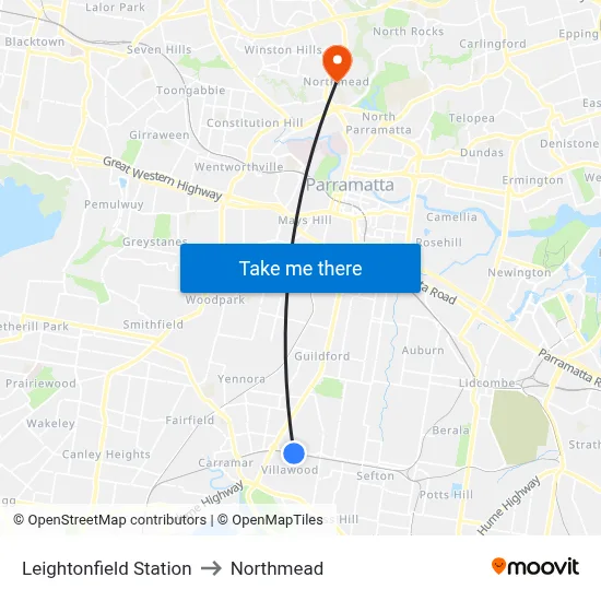 Leightonfield Station to Northmead map