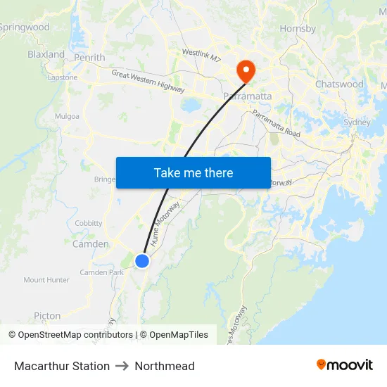 Macarthur Station to Northmead map