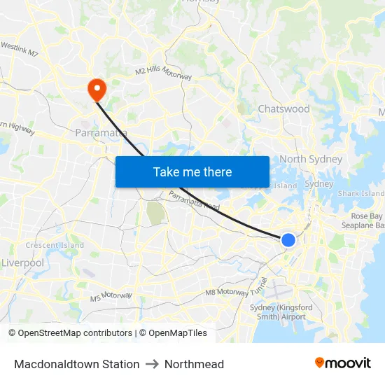 Macdonaldtown Station to Northmead map