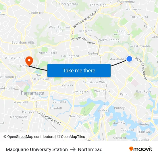 Macquarie University Station to Northmead map