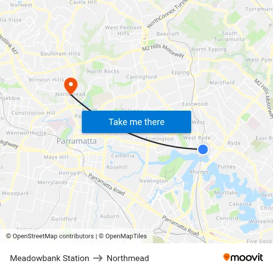 Meadowbank Station to Northmead map