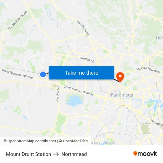 Mount Druitt Station to Northmead map