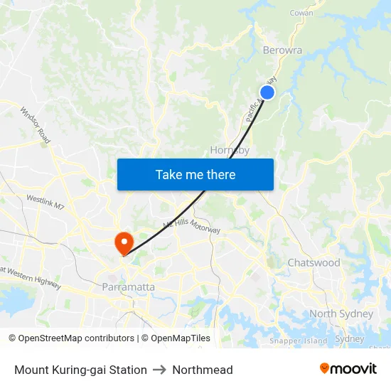 Mount Kuring-gai Station to Northmead map