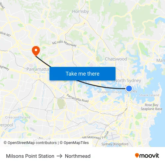 Milsons Point Station to Northmead map