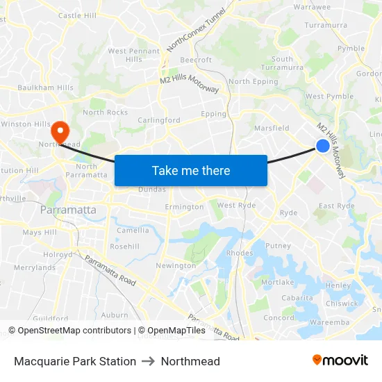 Macquarie Park Station to Northmead map