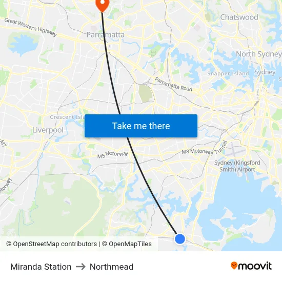 Miranda Station to Northmead map