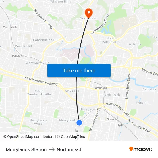 Merrylands Station to Northmead map