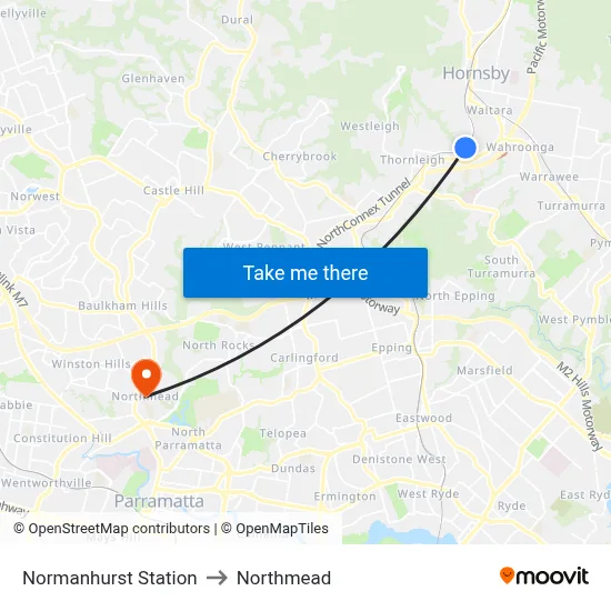 Normanhurst Station to Northmead map