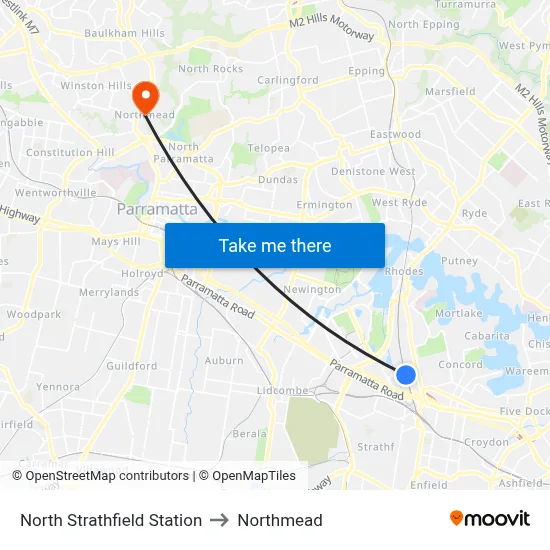 North Strathfield Station to Northmead map