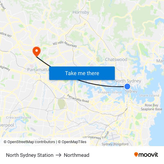 North Sydney Station to Northmead map