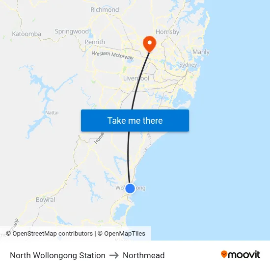 North Wollongong Station to Northmead map