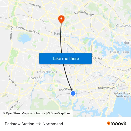 Padstow Station to Northmead map