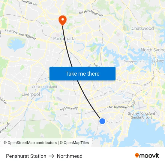 Penshurst Station to Northmead map
