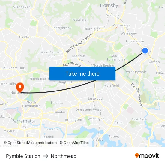 Pymble Station to Northmead map