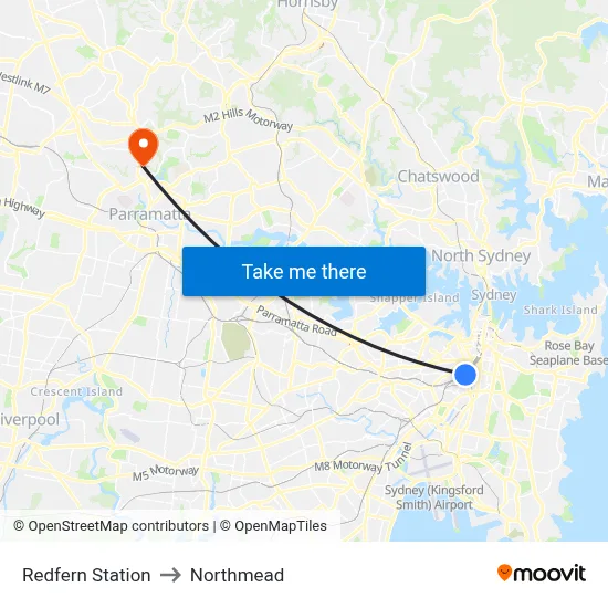 Redfern Station to Northmead map