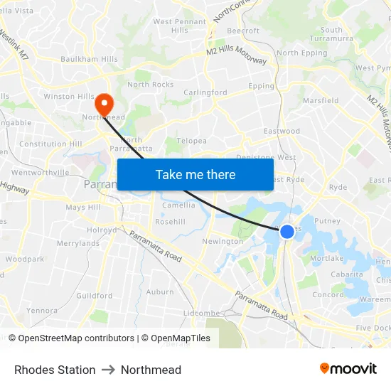 Rhodes Station to Northmead map