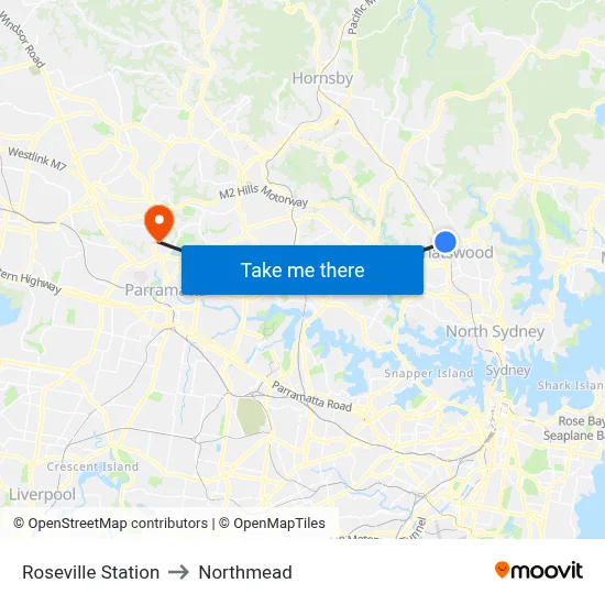 Roseville Station to Northmead map