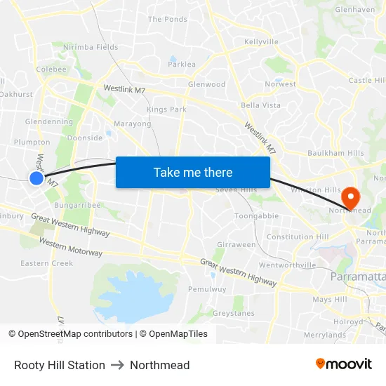 Rooty Hill Station to Northmead map
