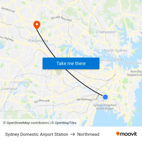 Sydney Domestic Airport Station to Northmead map