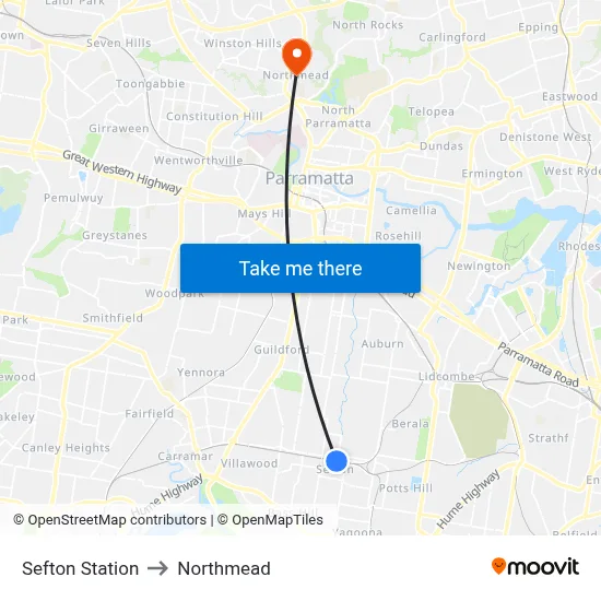 Sefton Station to Northmead map