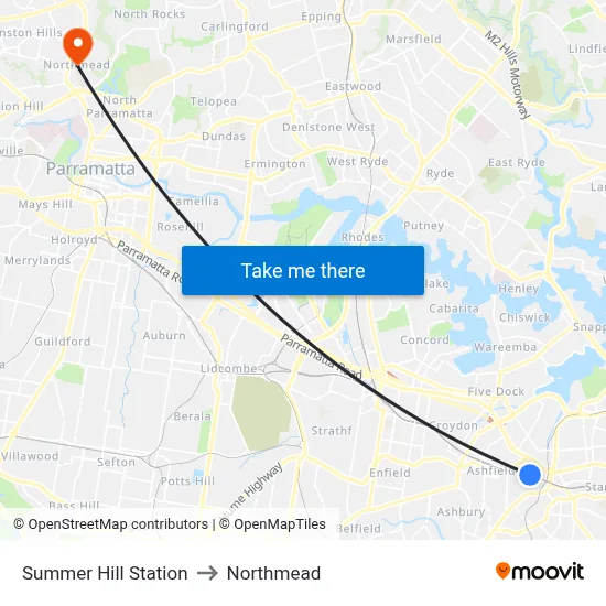 Summer Hill Station to Northmead map