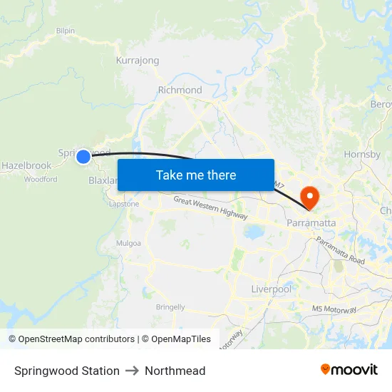 Springwood Station to Northmead map