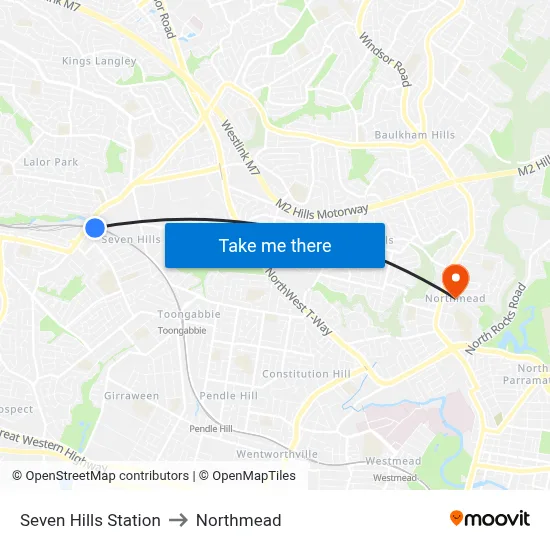 Seven Hills Station to Northmead map