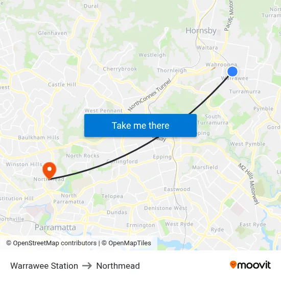 Warrawee Station to Northmead map