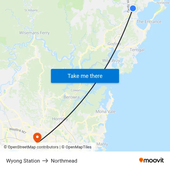 Wyong Station to Northmead map