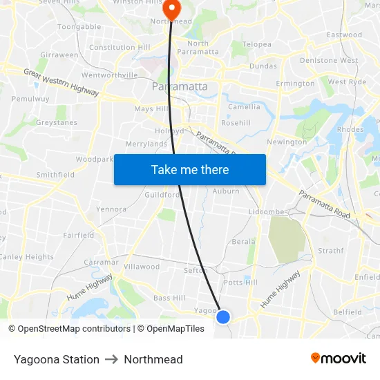 Yagoona Station to Northmead map