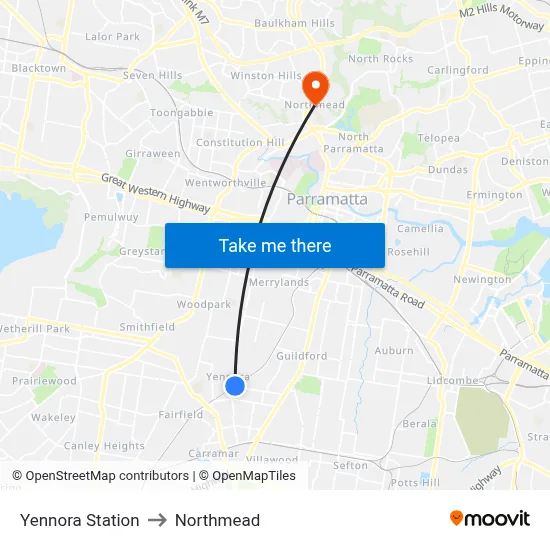 Yennora Station to Northmead map