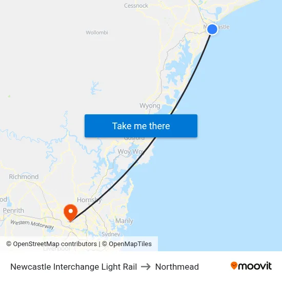 Newcastle Interchange Light Rail to Northmead map