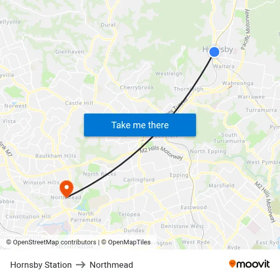 Hornsby Station to Northmead map