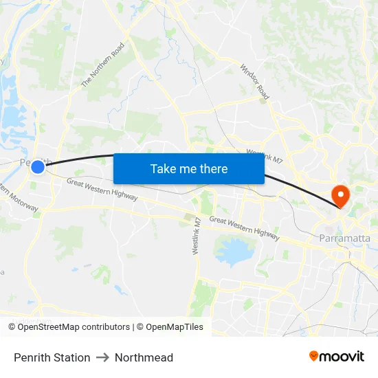 Penrith Station to Northmead map