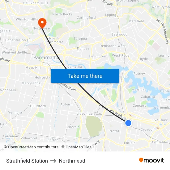 Strathfield Station to Northmead map