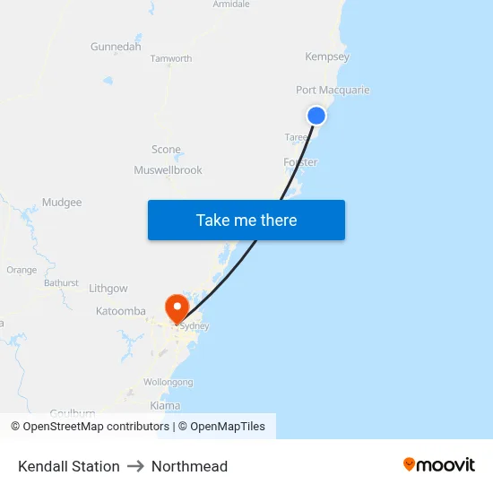 Kendall Station to Northmead map