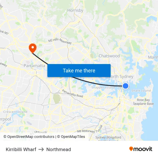 Kirribilli Wharf to Northmead map