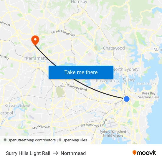 Surry Hills Light Rail to Northmead map