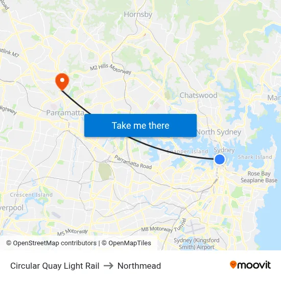 Circular Quay Light Rail to Northmead map
