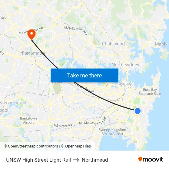 UNSW High Street Light Rail to Northmead map