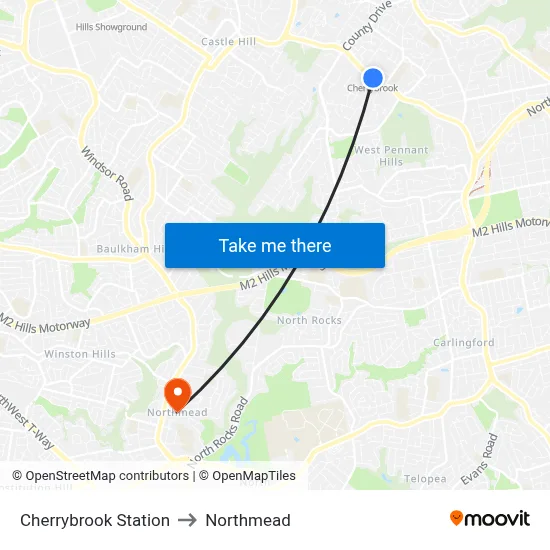 Cherrybrook Station to Northmead map