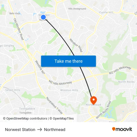 Norwest Station to Northmead map