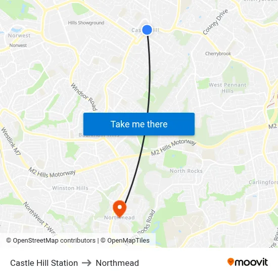 Castle Hill Station to Northmead map
