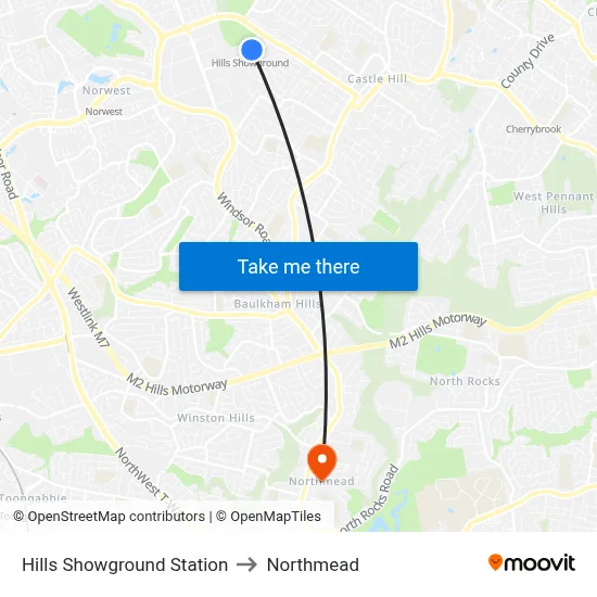 Hills Showground Station to Northmead map