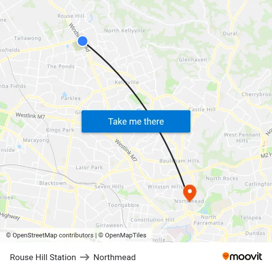 Rouse Hill Station to Northmead map